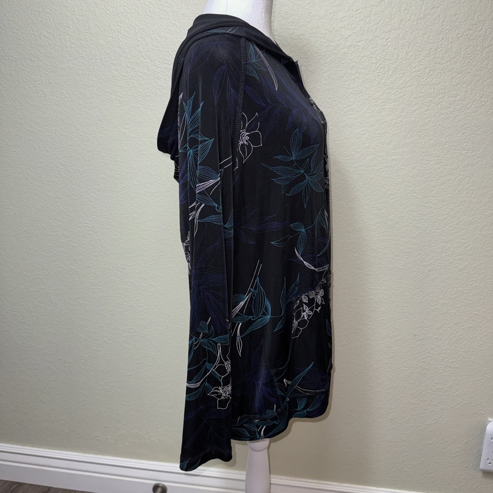Chico's Travelers Ethereal Midnight Floral Zip Hoodie - Dark Botanical Luxe XL - Picture 2 of 6